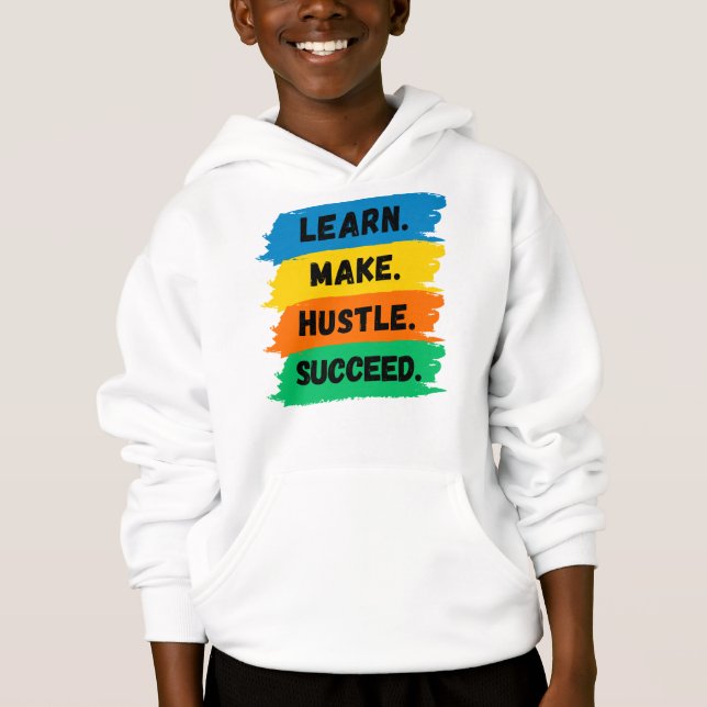 Camiseta Aprender, Fazer, Hustle, Suceder, Slogan motivacio (Frente)