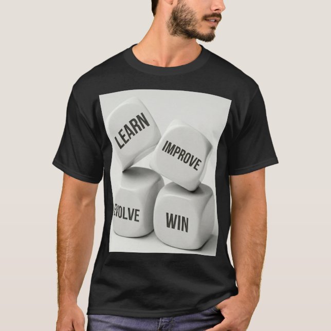 Camiseta Aprender Melhorar Evoluir Vencer Dados Mentalidade (Frente)