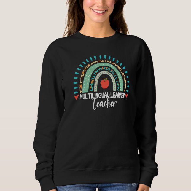 Camiseta Aprendiz Multilíngue Professor Leopardo Arco-íris  (Frente)