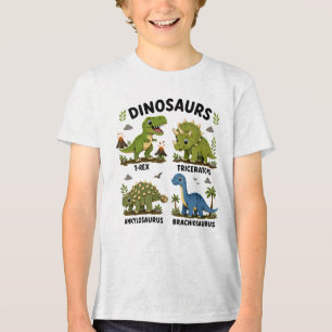 Camiseta Aprendizado de Espécies de Dinossauros para Crianç