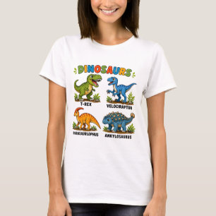 Camiseta Aprendizado de Espécies de Dinossauros para Crianç