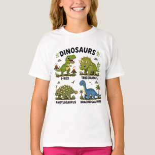 Camiseta Aprendizado de Espécies de Dinossauros para Crianç