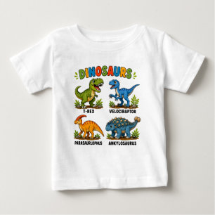 Camiseta Aprendizado de Espécies de Dinossauros para Crianç
