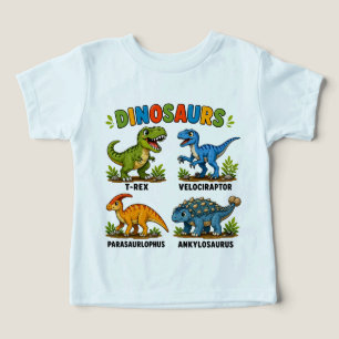 Camiseta Aprendizado de Espécies de Dinossauros para Crianç