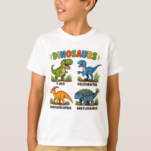 Camiseta Aprendizado de Espécies de Dinossauros para Crianç