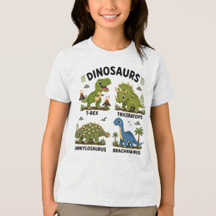 Camiseta Aprendizado de Espécies de Dinossauros para Crianç