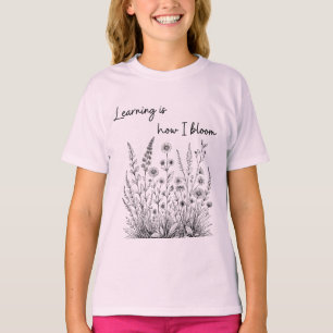 Camiseta Aprendizagem de Desenho de Linha de Flor Selvagem 