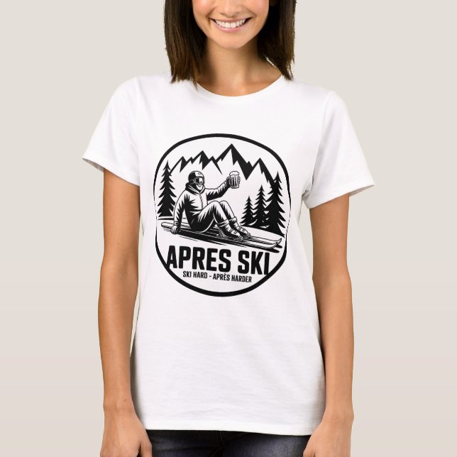 Camiseta Après Ski Beer & Skier Winter Mountain Sticker (Frente)
