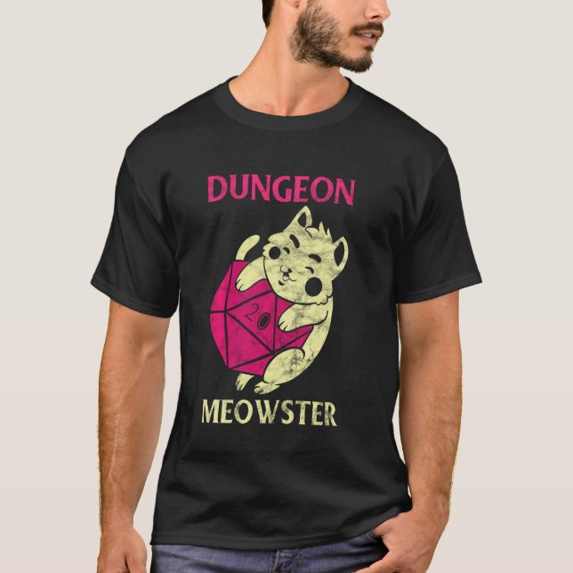 Camiseta Apresentador do Geek do Dungeon Meowster Gamer (Frente)