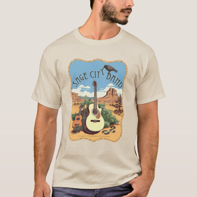 Camiseta Apresentando logotipo de banda de Sage City. (Frente)