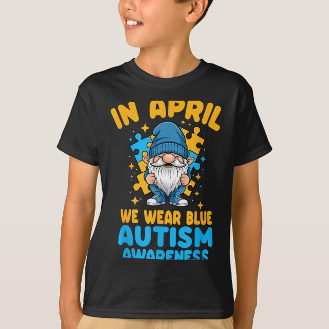 Camiseta April wear blue autism acceptance gnome puzzle  (Frente)