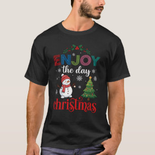 Camiseta Aproveite Dia Natal Boneco de Neve Árvore Flocos d
