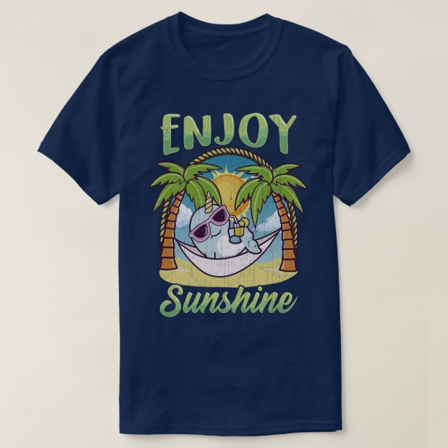 Camiseta Aproveite Sunshine Narwhal Hammock Beach Ocean (Frente do Design)