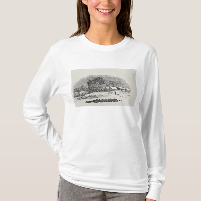 Camiseta Aproximando uma vila no inverno (Frente)
