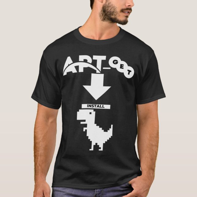 Camiseta APT Instale o programa de computador DINO Dinossau (Frente)