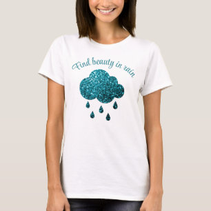 Camiseta Aqua Azul brilha aspas Chuva