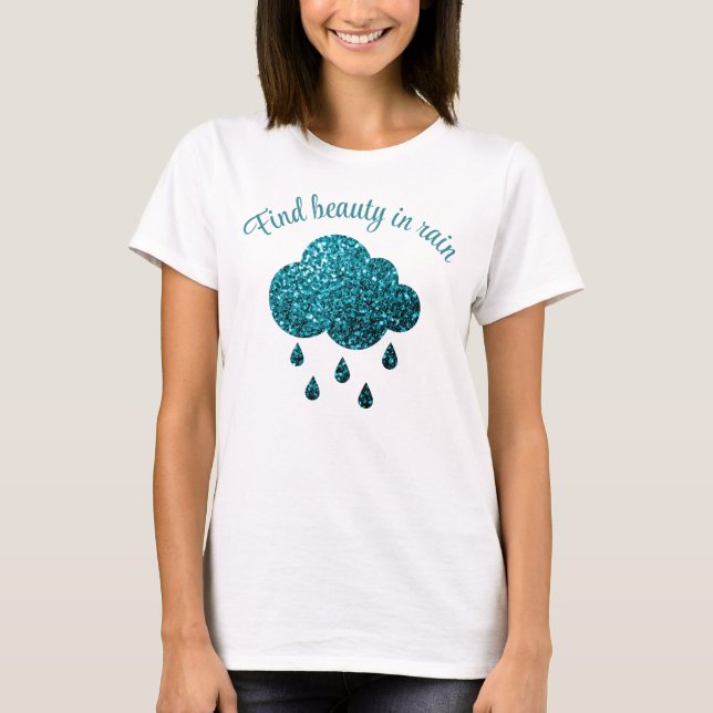 Camiseta Aqua Azul brilha aspas Chuva (Frente)