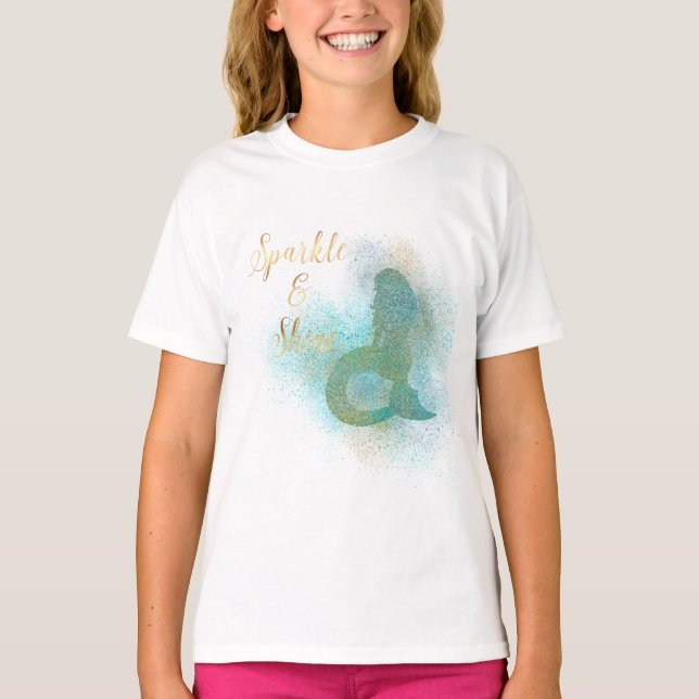 Camiseta Aqua Dourada Sereia Sparkle (Frente)