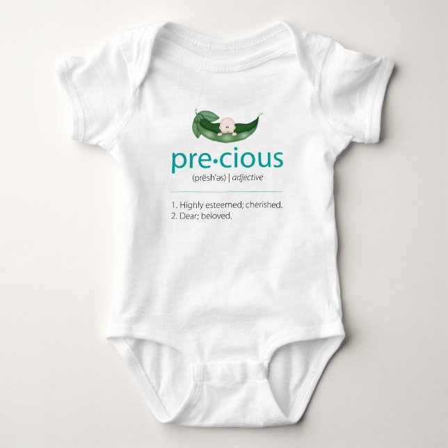 Camiseta Aqua "Precioso" de ervilha-em-pod, chá de bebê (Frente)