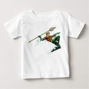 Camiseta Aquaman Pulando com Lança