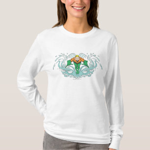 Camiseta Aquaman Pulando para a frente