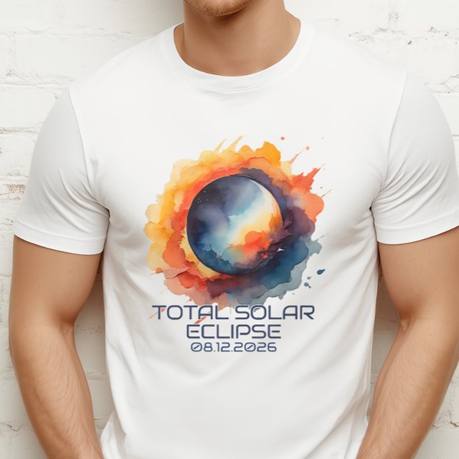 Camiseta Aquarela 2026 Eclipse Relíquia (Colorful Solar Eclipse Souvenir Tshirt)