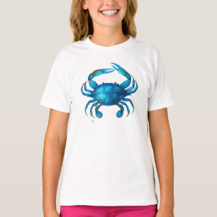 Camiseta Aquarela Caranguejo Azul Gráfico – Vida Marinha Co
