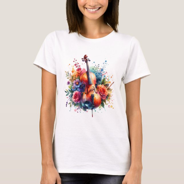 Camiseta Aquarela Cello e Flores (Frente)