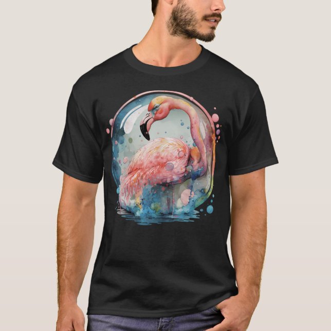 Camiseta Aquarela Colorida Flamingo (Frente)