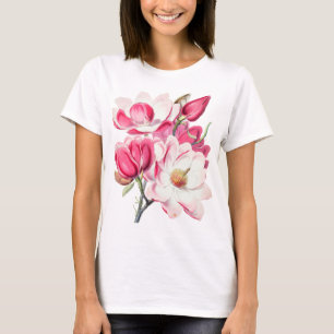 Camiseta Aquarela Cor Botânica Flores Magnólia