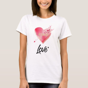 Camiseta *~* Aquarela Cor-de-Água Cor Rosa e Seta Branca