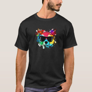 Camiseta Aquarela Corgi Galês Cachorro Fofo Manchas de Tint