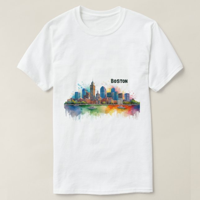 Camiseta Aquarela da Silhueta de Boston (Frente do Design)