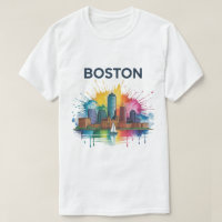 Aquarela da Silhueta de Boston | Vibrante Cidade d