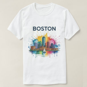 Camiseta Aquarela da Silhueta de Boston Vibrante Cidade d