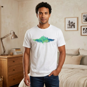 Camiseta Aquarela da Silhueta de Chicago Azul Verde Arte Ur