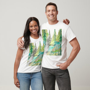 Camiseta Aquarela de árvore abstrata em verde pastel person