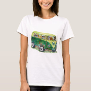 Camiseta aquarela de cheios antigos de ônibus de cães POM