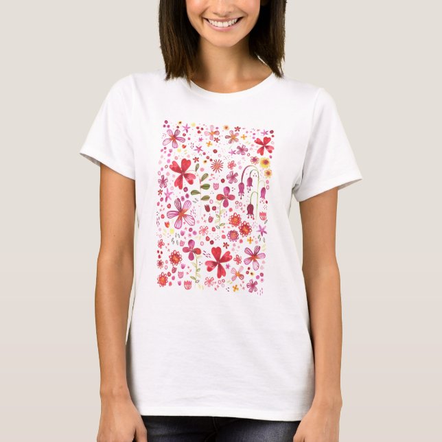 Camiseta Aquarela de Flor Selvagem (Frente)