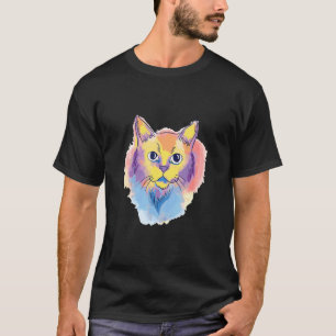Camiseta Aquarela de Gato Fofo Para Gato Arte Colorida Pop