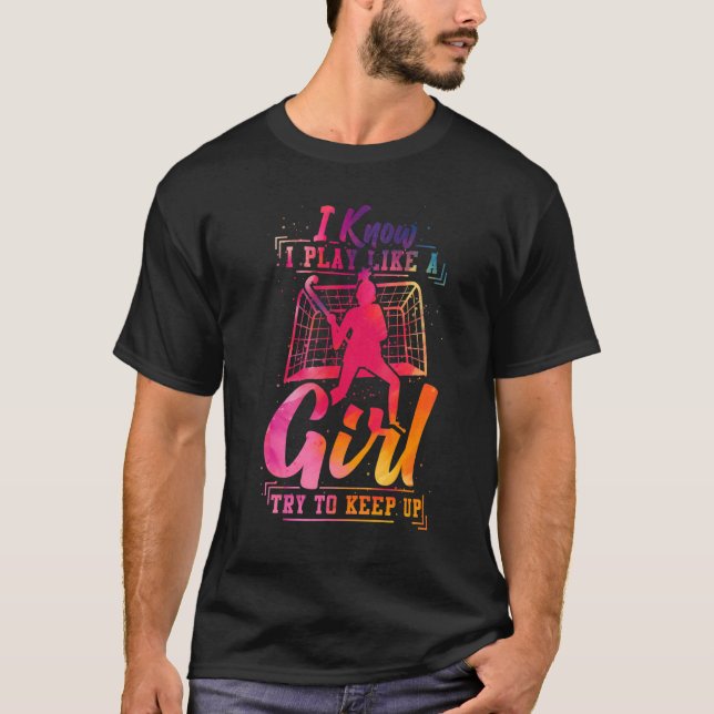 Camiseta Aquarela De Hóquei Em Campo Eu Sei Que Eu Toco Com (Frente)