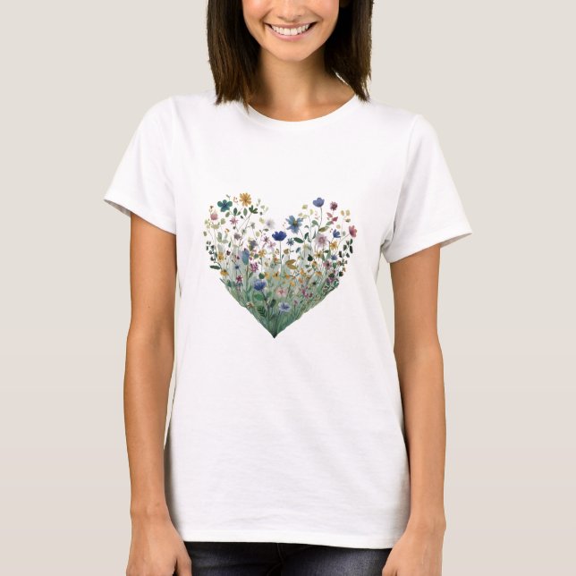 Camiseta Aquarela de Prado de Flores Silvestres Botânico (Frente)