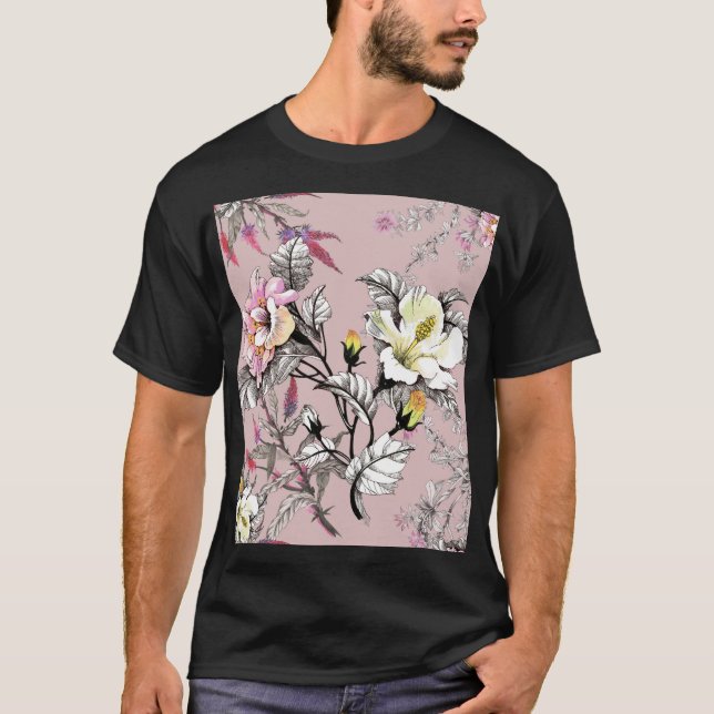 Camiseta Aquarela Deixa Flores Cor-de-rosa (Frente)