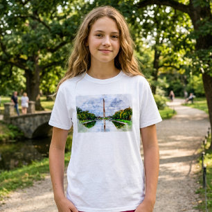 Camiseta Aquarela do Monumento a Washington com Reflexo