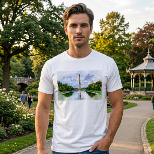 Camiseta Aquarela do Monumento de Washington com reflexo