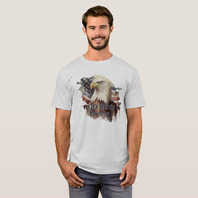 Camiseta Aquarela Eagle Patriótica América do deus abençoe (Frente Completa)