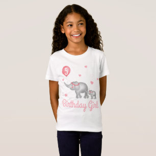 Camiseta Aquarela Elefantes Rosa Balão Rosa Rapariga de Ani