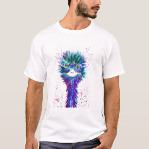 Camiseta Aquarela emu azul Aves Animais Selvagens