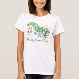 Camiseta Aquarela Floral Feliz Dia Internacional da Mulher