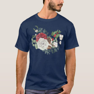 Camiseta Aquarela Floral Papai Noel Árvore de Natal Luzes N